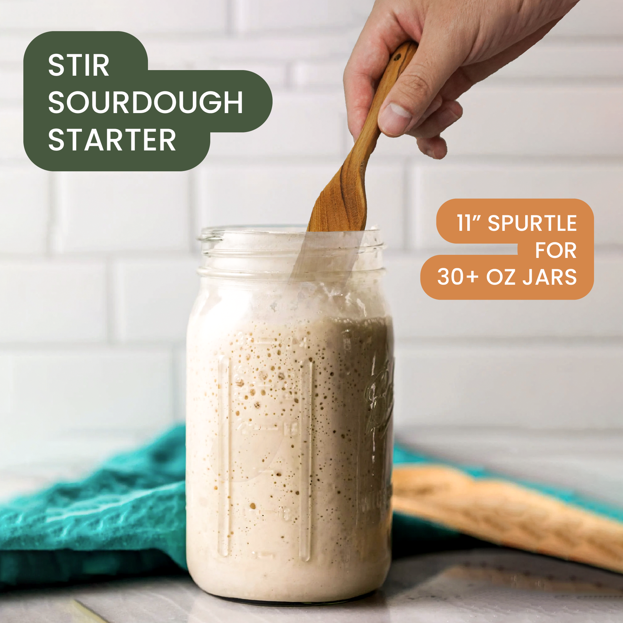 11″ Teak Spurtle for Sourdough Starter