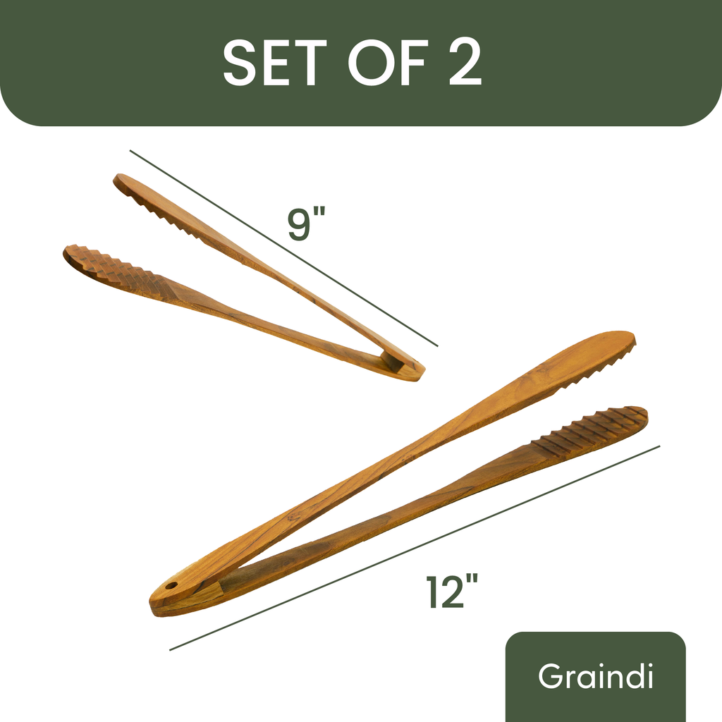 Teak Tongs Set (9″ & 12″)