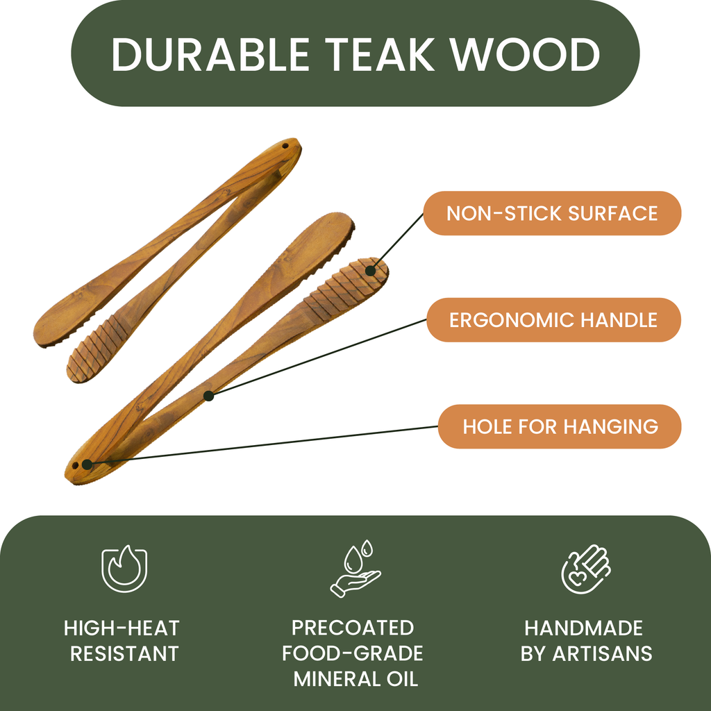 Teak Tongs Set (9″ & 12″)