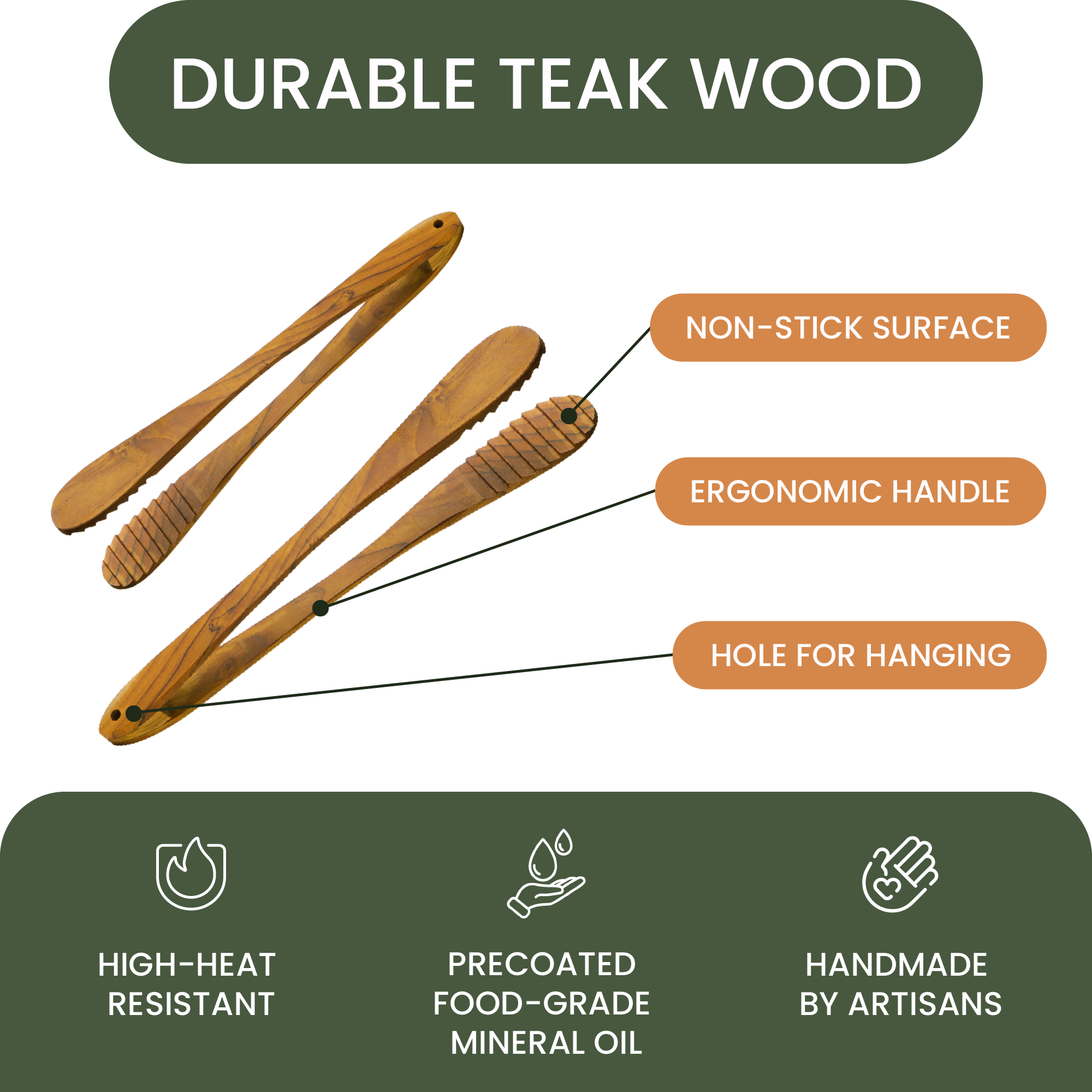 Teak Tongs Set (9″ & 12″)