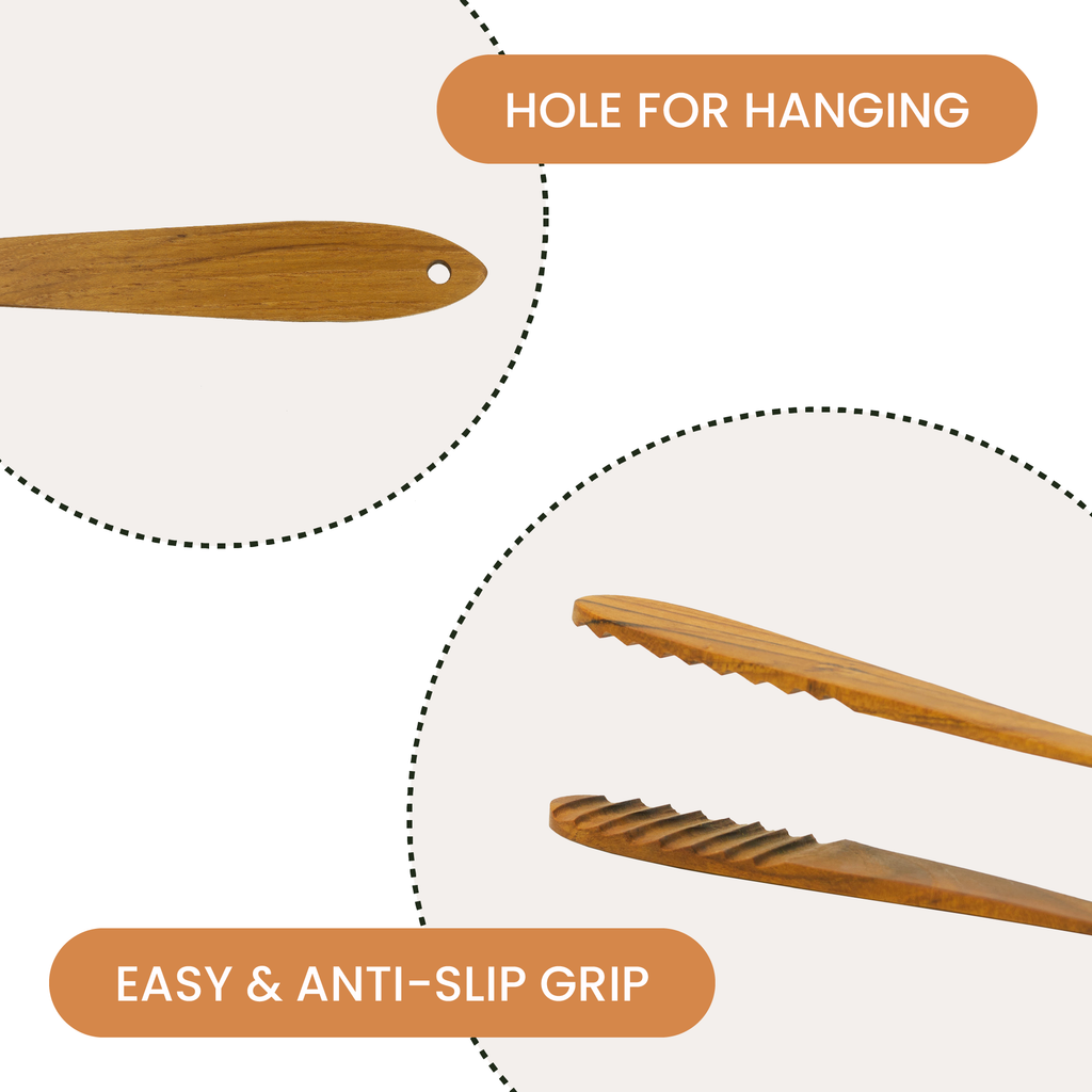 Teak Tongs Set (9″ & 12″)
