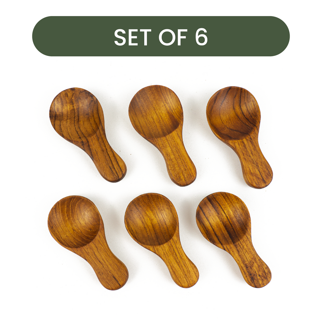 Teak Wood Condiment Spoons (Set of 6)