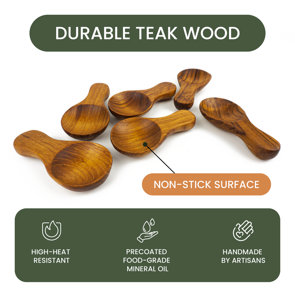 Teak Wood Condiment Spoons (Set of 6)
