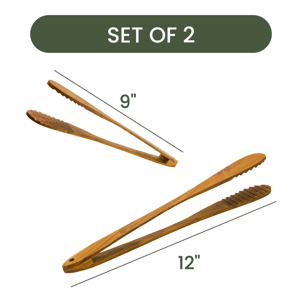 Teak Tongs Set (9″ & 12″)