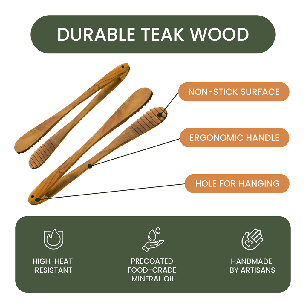 Teak Tongs Set (9″ & 12″)