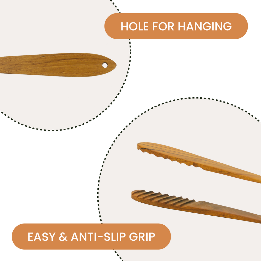 Teak Tongs Set (9″ & 12″)