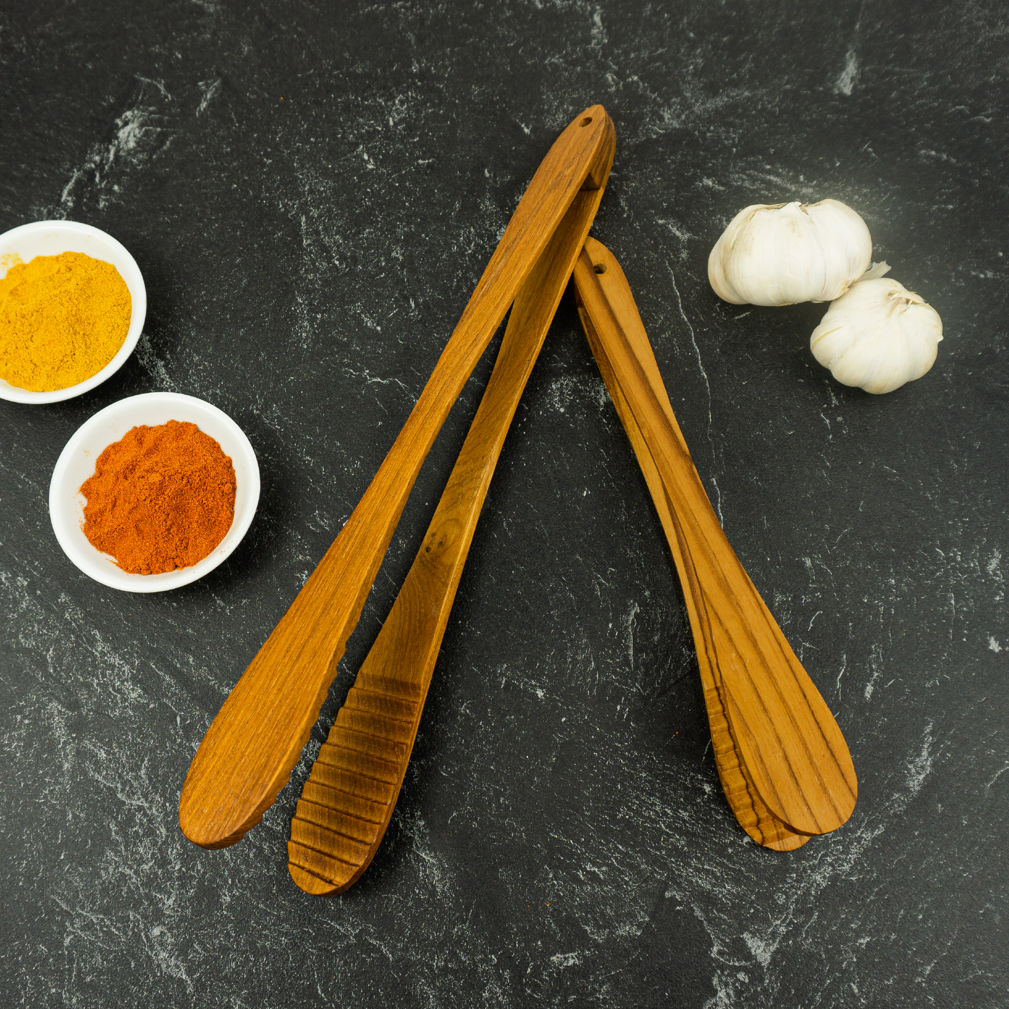 Teak Tongs Set (9″ & 12″)